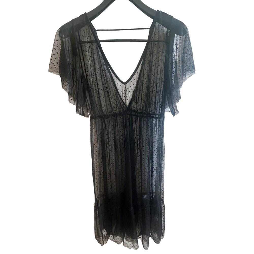 Forever 21 Plus Black Swiss Dot Mesh Sheer Babydoll Dress 1X Style 8603